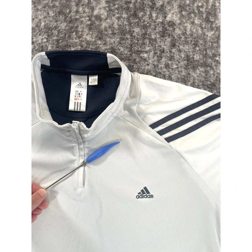 Vintage Adidas Clima Cool Mens 2XL Quarter Zip Running Shirt White Blue